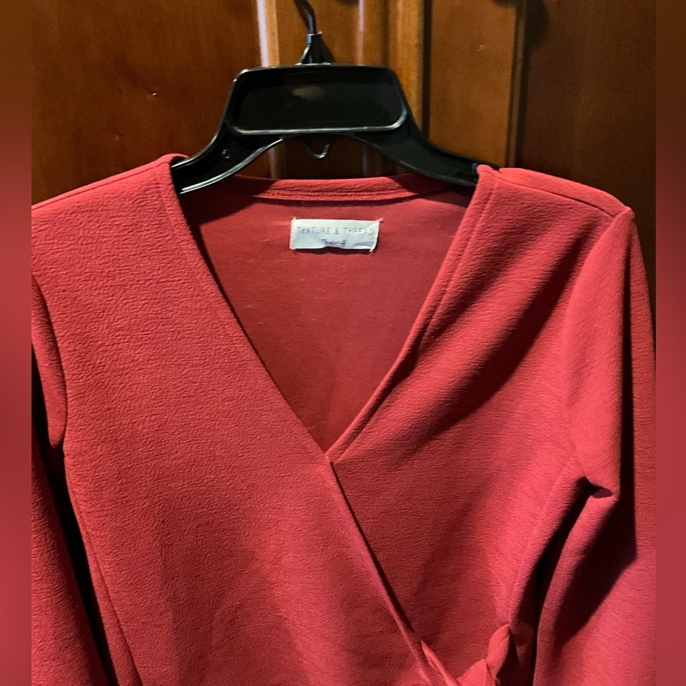 Texture & Thread Madewell Red Wrap Sweater Size X… - image 2